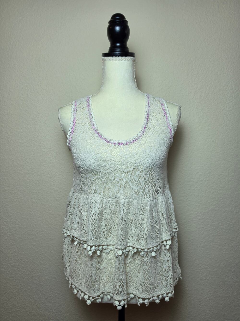 Free People Daydream Ivory Lace Top XS